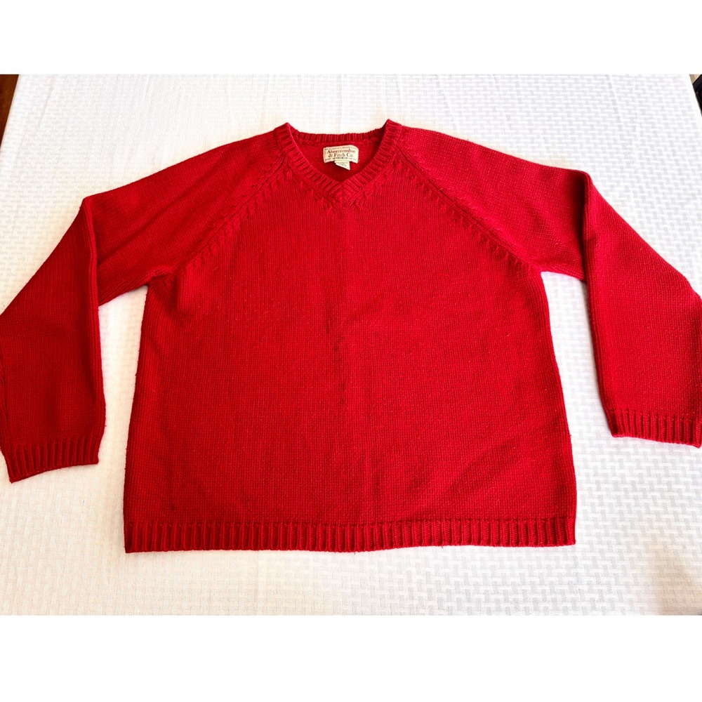 Abercrombie & Fitch Vintage Red Lambswool V-Neck Sweater Mens Medium Retro